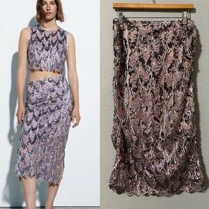 Zara Midi Holiday Skirt Sequins